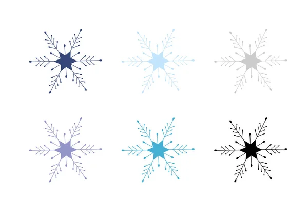 Schneeflocke Winter gesetzt isoliert auf weißem Hintergrund. Schneeflocken Vektorsilhouette. Weihnachten Design dekoratives Element — Stockvektor