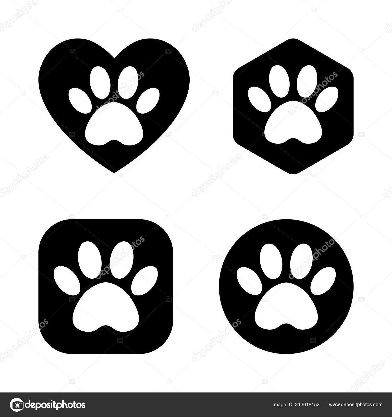 La huella de la pata en el corazón, círculo, cuadrado, hexágono. vector gato  y perro pata impresión logo Vector de stock por ©vikatomas.10@gmail.com  313618152