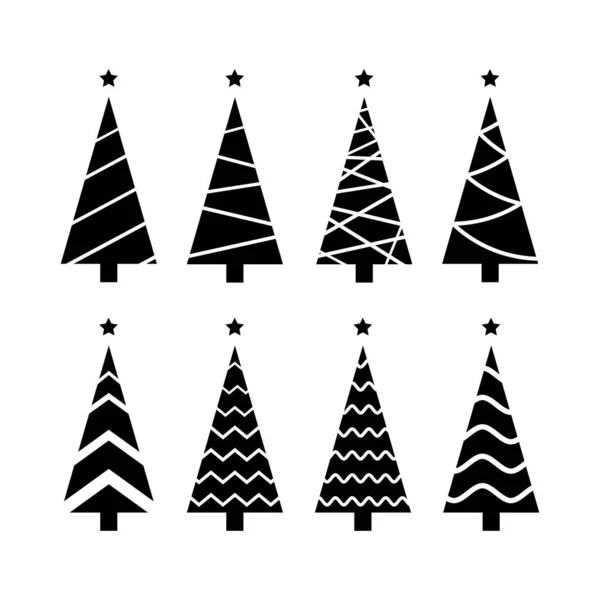 Vektorfa sziluettje fehér alapon elszigetelve. gyűjtemény Karácsonyfa fekete ikon, logó, kártya, dekoráció — Stock Vector