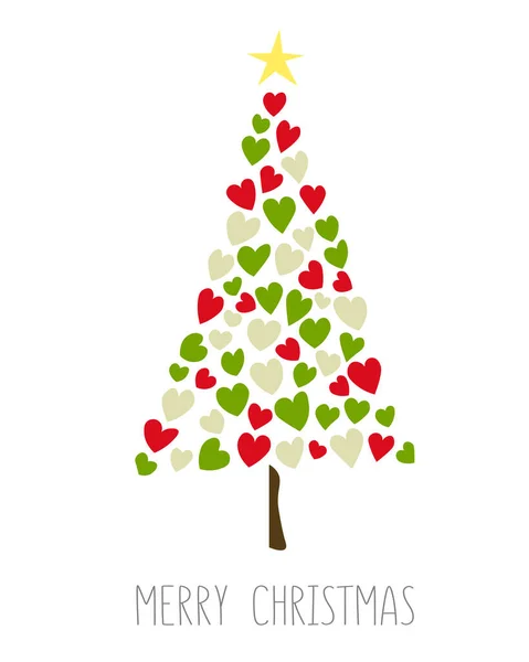 Vector card with green christmas tree made from hearts and dots. Abstract cute decorative illustration for invitation. New Year tree made with hearts — Stock Illustration Vector card with green christmas tree made from hearts and dots. Abstract cute decorative illustration for invitation. New Year tree made with hearts Royalty Free Stock Vectors