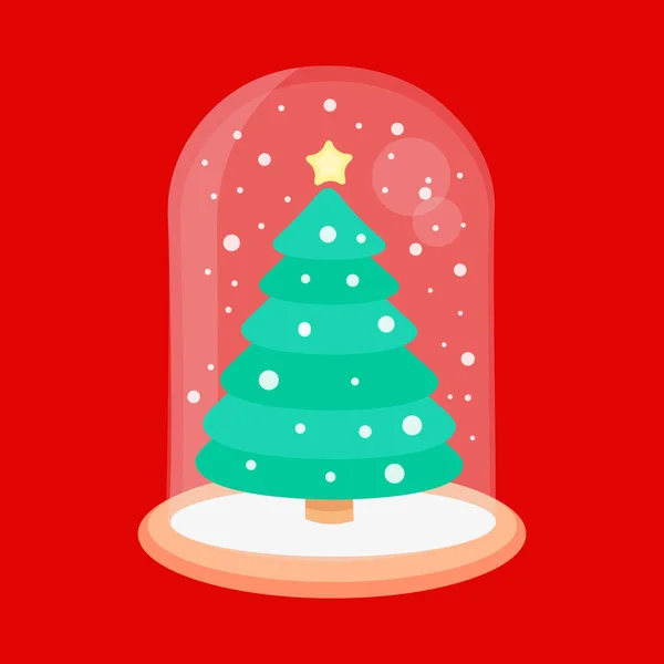Christmas snow globe med ett fir-träd inne i platt stil. Nya året glas boll vektor symbol. — Stock vektor