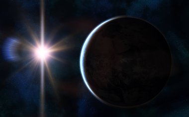 Güneş sistemi. Güneş ışığı parlama Earth'te. Uzay manzara