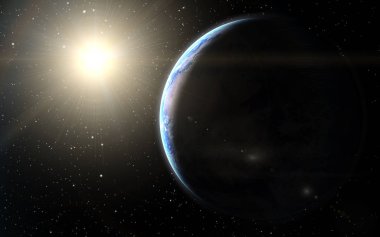 Planet Earth güneş ışığı parlama içinde