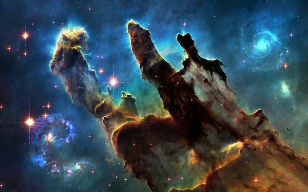 Weltraum. Säulen der Schöpfung und Galaxien — Stockfoto