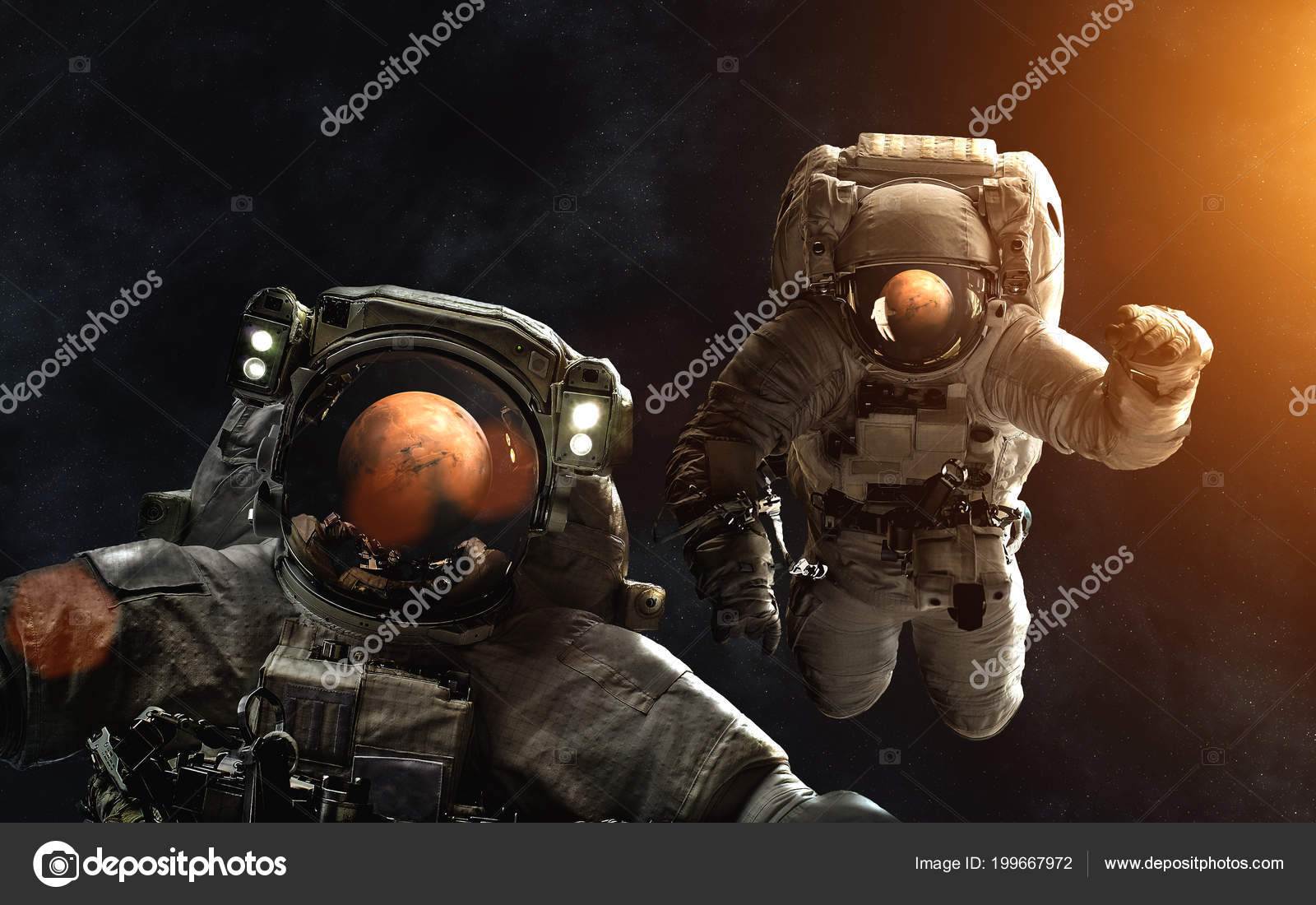 Astronautas frente a Marte. SolarSystem — Foto editorial de stock ©  AaronAlien #199667972, image size:1600x1100