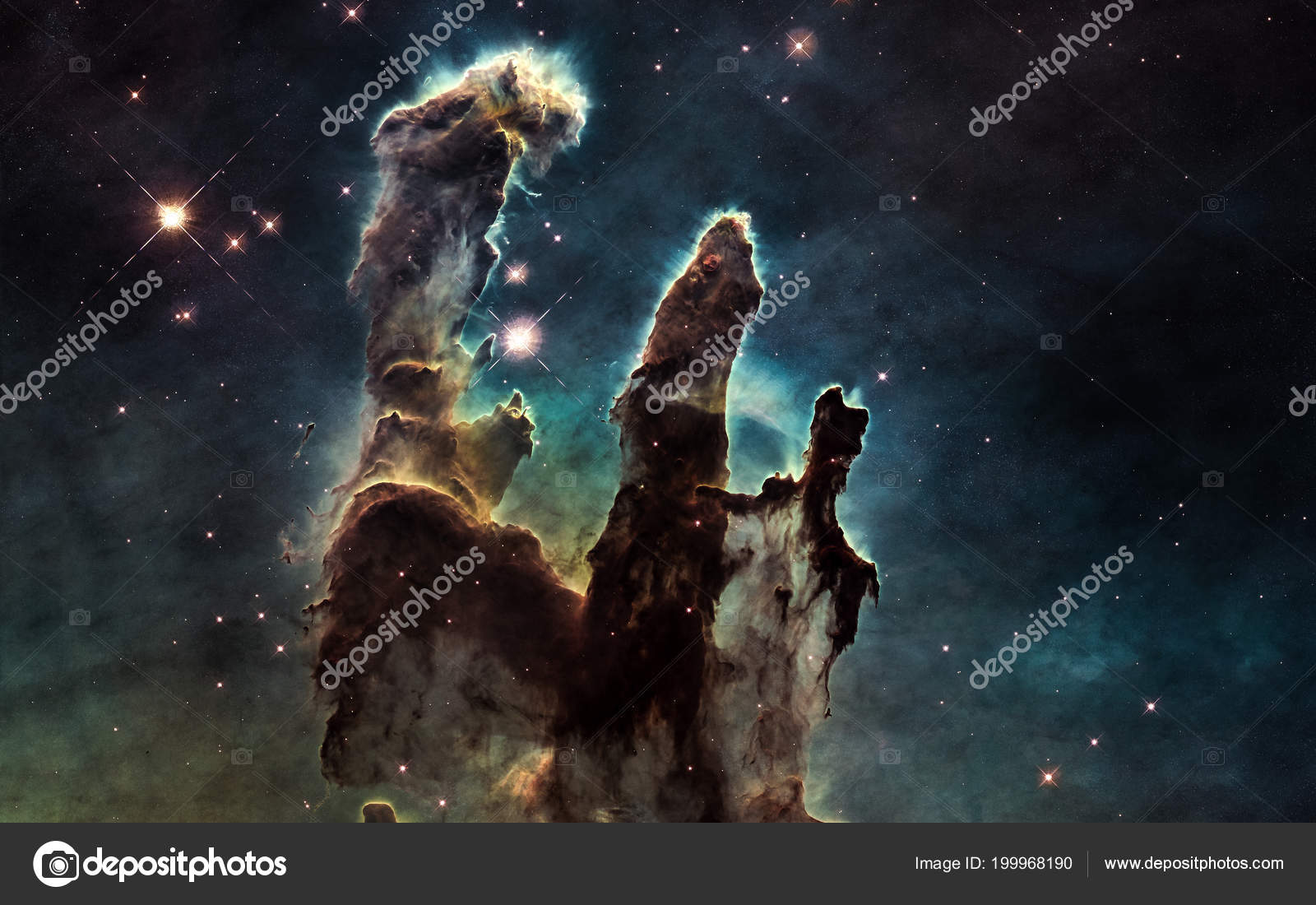 Pilares de la Creación. Espacio profundo. Elementos de la imagen son  proporcionados por la NASA Ilustración de stock #199968190 de ©AaronAlien, image size:1600x1100