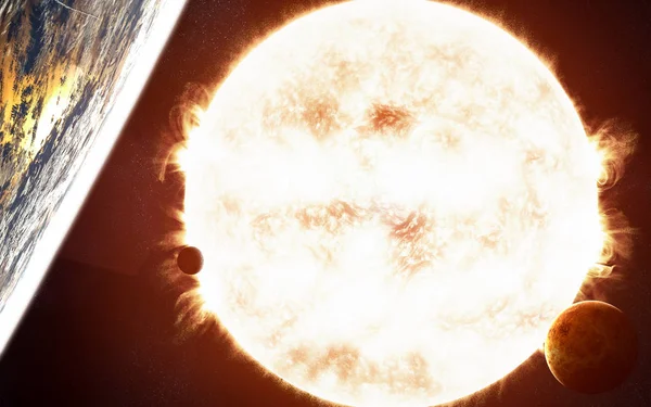 Сун. Красная гигантская звезда. Земля, Венера и Меркурий. Элементы изображения предоставлены НАСА — стоковое фото