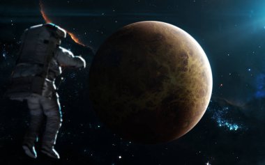 Gezegen Venüs mavi ışık. Güneş sistemi. Bilim kurgu sanat. Görüntü unsurları Nasa tarafından döşenmiş