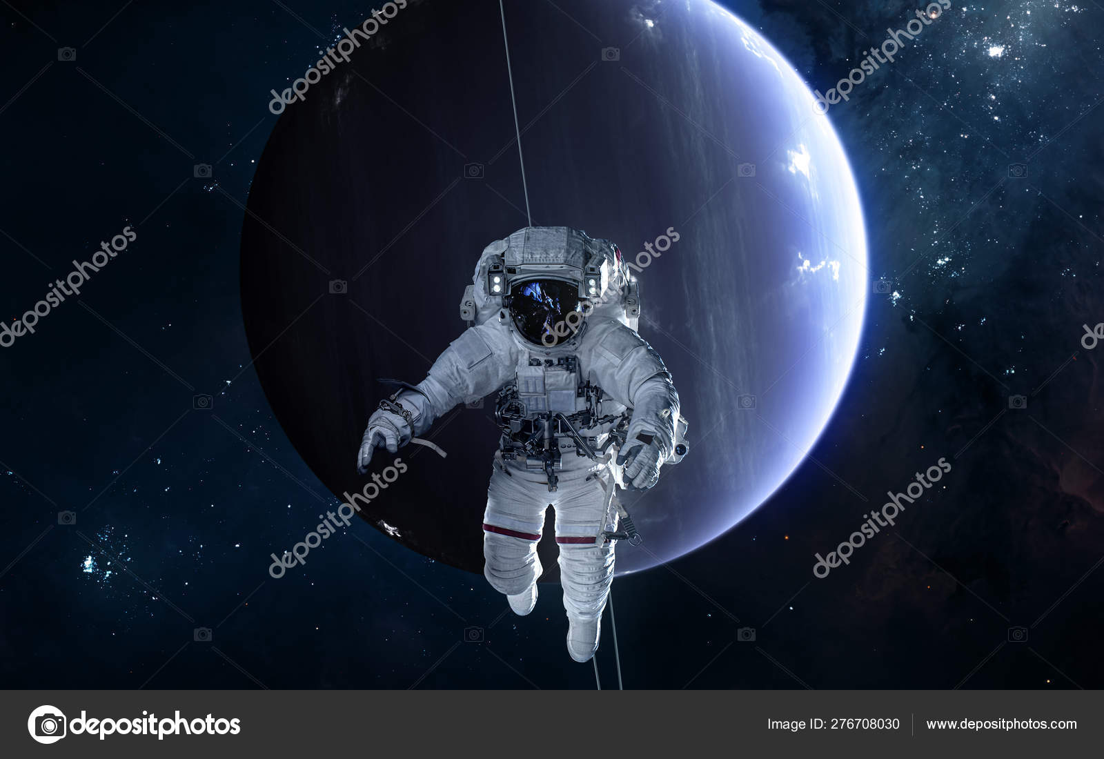 Astronaut On Background Of Uranus Solar System Science