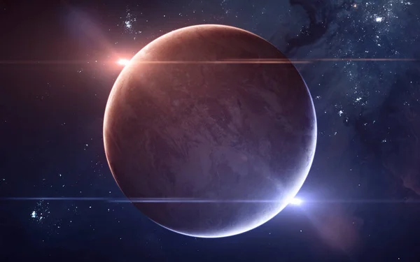 Planeta en un sistema estelar doble. Estrellas rojas y azules en el espacio profundo. Ciencia ficción —  Fotos de Stock