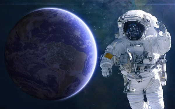 Tierra y astronauta. Sistema solar. Ciencia ficción —  Fotos de Stock