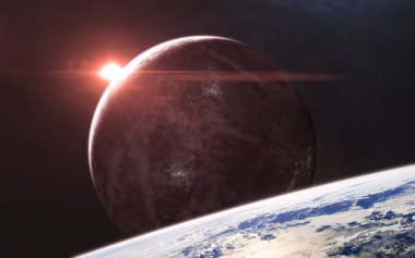 Derin uzay gezegeninden yükselen yıldız parlıyor