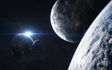 Mavi yıldızlı gezegenler. Güzel derin uzay