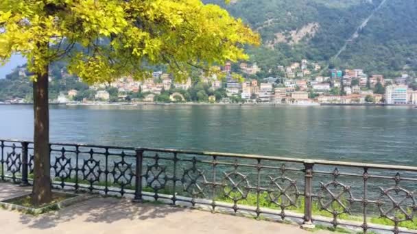 Caminando Hacia Lago Como Pasando Bajo Árbol — Vídeos de Stock