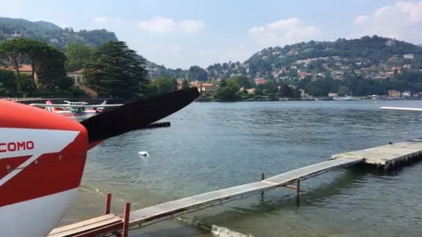 Como Julio 2019 Hidroavión Lago Como Pequeña Pasarela Agua Cámara — Vídeos de Stock