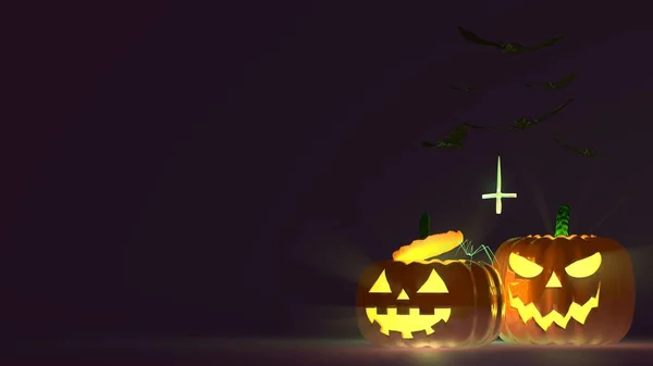 Háttér Halloween Tök Denevérek Pók Ijesztő Elképzelés Renderelés — Stock Fotó