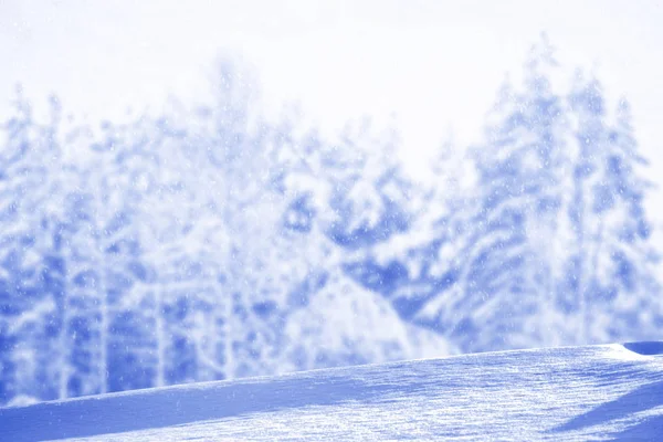 Verschwommen Gefrorener Winterwald Mit Schneebedeckten Bäumen — Stockfoto