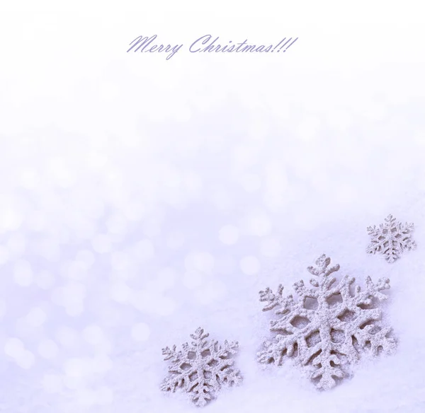 Glass Toy Snowflake Snow Background New Year Card — Stock Photo, Image