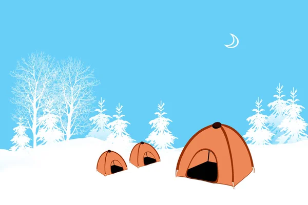 Палатка Зимнем Лесу Заснеженные Деревья — стоковое фото