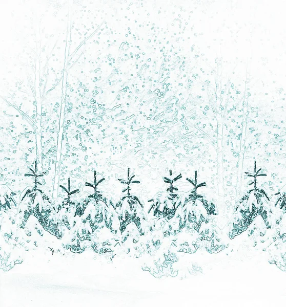 Зимний Лес Зимний Пейзаж Заснеженные Деревья — стоковое фото