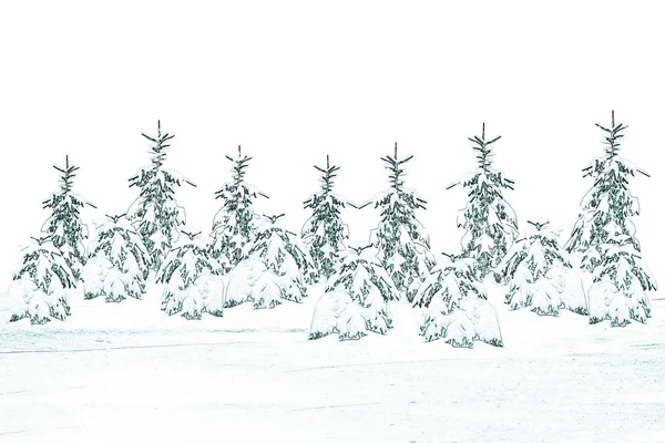 Forêt Hiver Gelée Avec Arbres Enneigés Illustration — Photo