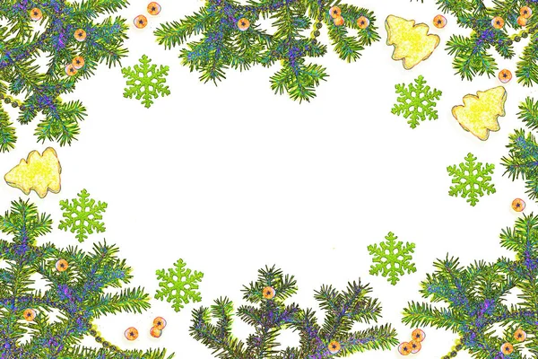 Kerst Samenstelling Groene Spar Versierd Met Bessen Van Mountain Ash — Stockfoto