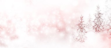 Karla kaplı ağaçlarla donuk kış ormanı.