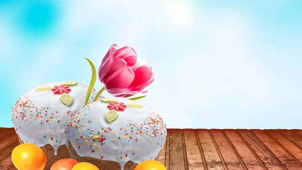 Праздничный Пасхальный Торт Весенние Яркие Цветы — стоковое фото