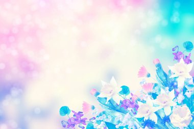 Arka plan bahar manzara parlak ve renkli çiçekler.