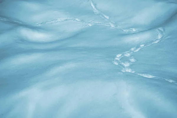 Pegadas na neve de inverno branca de um par de botas. Textura de — Fotografia de Stock