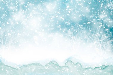 Soyut tebrik kartı. Doğal Noel arkaplan gökyüzü. Kar, kar taneleri, kar yığınları. Kar yağan kış manzarası