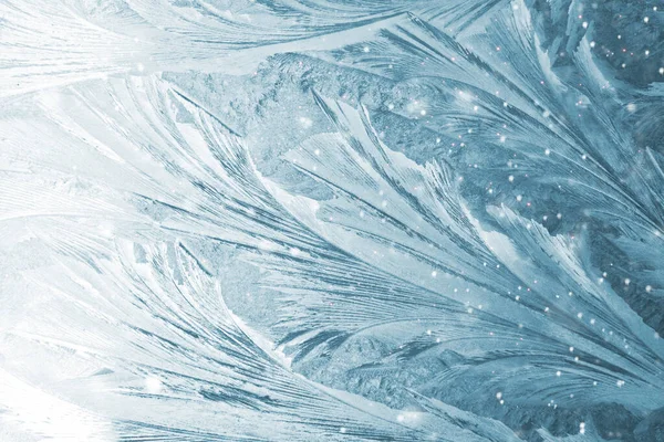 Sneeuwvlok Abstracte Winterachtergrond Ijzige Patronen Het Raam — Stockfoto
