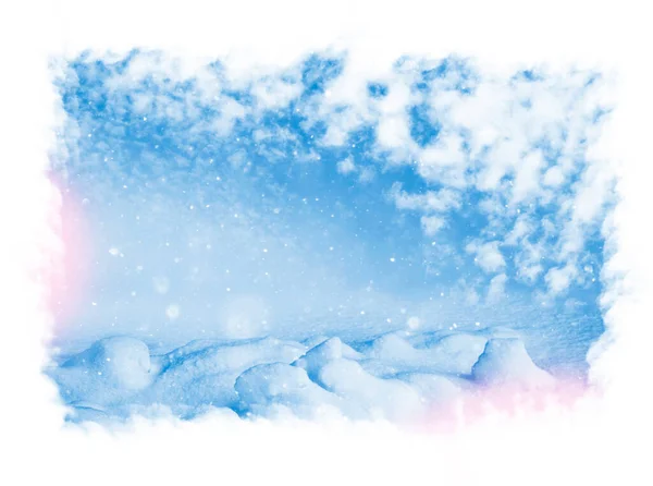 Hintergrund Winterlandschaft Die Textur Des Schnees Blauer Himmel Mit Flauschigen — Stockfoto