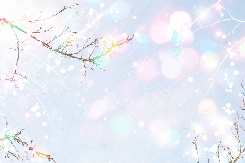 Frozen winter forest with snow covered trees. outdoor