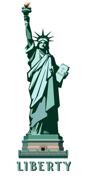 Statue Liberty Usa Poster 2020 Creative Green Linear Picture National — Stock Vector