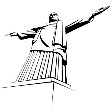 Rio de Janeiro landmark Kurtarıcı İsa heykeli. Resimde bir beyaz arka plan, kompozisyon, köşegen. Brezilya'nın ulusal sembolü. Kullanmak sunumlar, metin, Amblemler, etiketleri, logo, hedef, dağ, Corcovado, çapraz olarak rakam, vektör