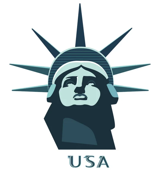 肖像画 自由アメリカ像ポスター 緑のリニア イメージ ニューヨーク アメリカの国の象徴 図では 白の背景 プレゼンテーション 企業レポート — ストックベクタ
