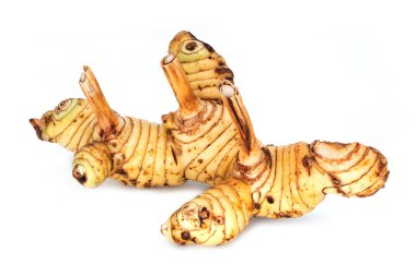 Kök Isolated ginger, kök baharat ve beyaz üzerine Tıp'ların yakın çekim