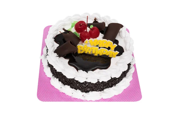 Tort Urodzinowy Happa Zbliżenie Słodkie Jedzenie Białym Tle Ścieżką Przycinającą — Zdjęcie stockowe