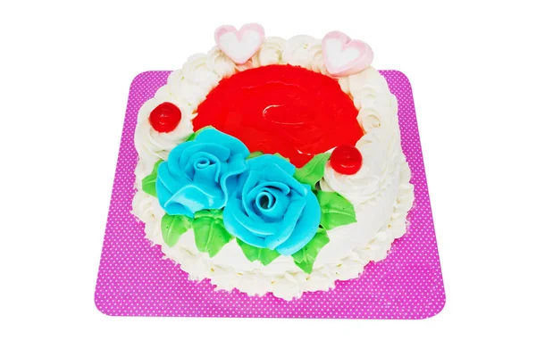 Torte Com Rosas Maçapão Close Comida Doce Fundo Branco Com — Fotografia de Stock