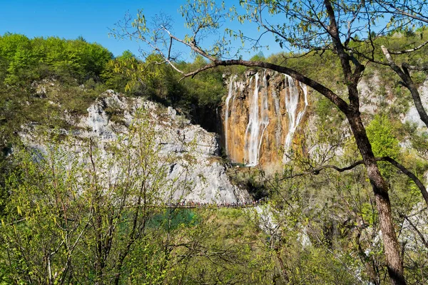 Plitvicer Seen Nationalpark Panoramablick Auf Schlucht Mit Wasserfällen — Stockfoto