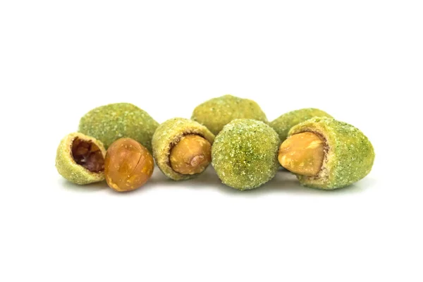 Wasabi Coated Peanuts Asian Snack White Background — Stock Photo, Image