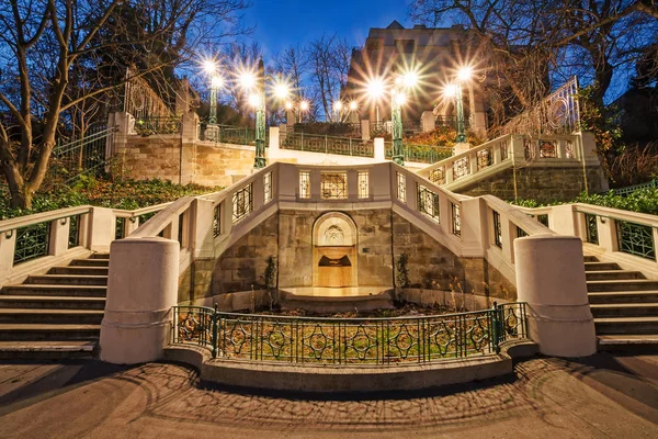 Strudlhofstiege Vienna At Night, architecture of historical outdoor staircase