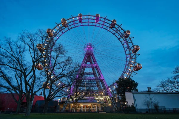 Vienna Giant Wheel Illuminated Wiener Riesenrad Night — Stock Photo, Image