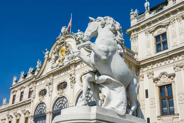 Wenen Historische Architectuur Standbeeld Van Paard Tegenover Belvedere — Stockfoto