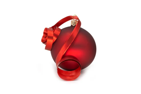 Boule Noël Rouge Sur Blanc Décoration Pour Noël — Photo