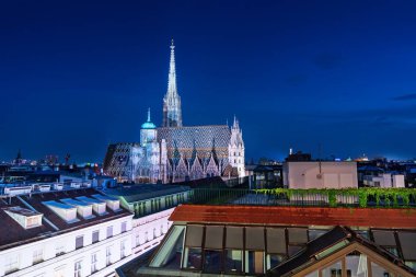 St Stephens Katedrali'ne, gece, yüksek açılı görünüş merkezi Viyana