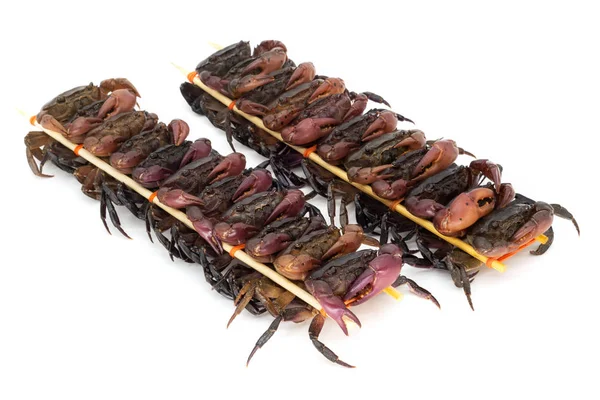 Nahaufnahme Von Aufgespießten Krabben Traditionelles Essen Asien — Stockfoto