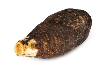 Beyaz arka planda, Taro kök sebze yakın çekim