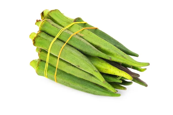 Okra Witte Achtergrond Close Van Groene Groente — Stockfoto